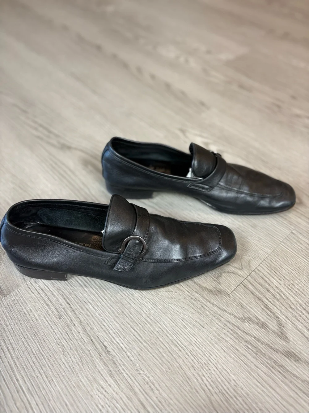 Salvatore Ferragamo Black Leather Buckle Loafers 9D